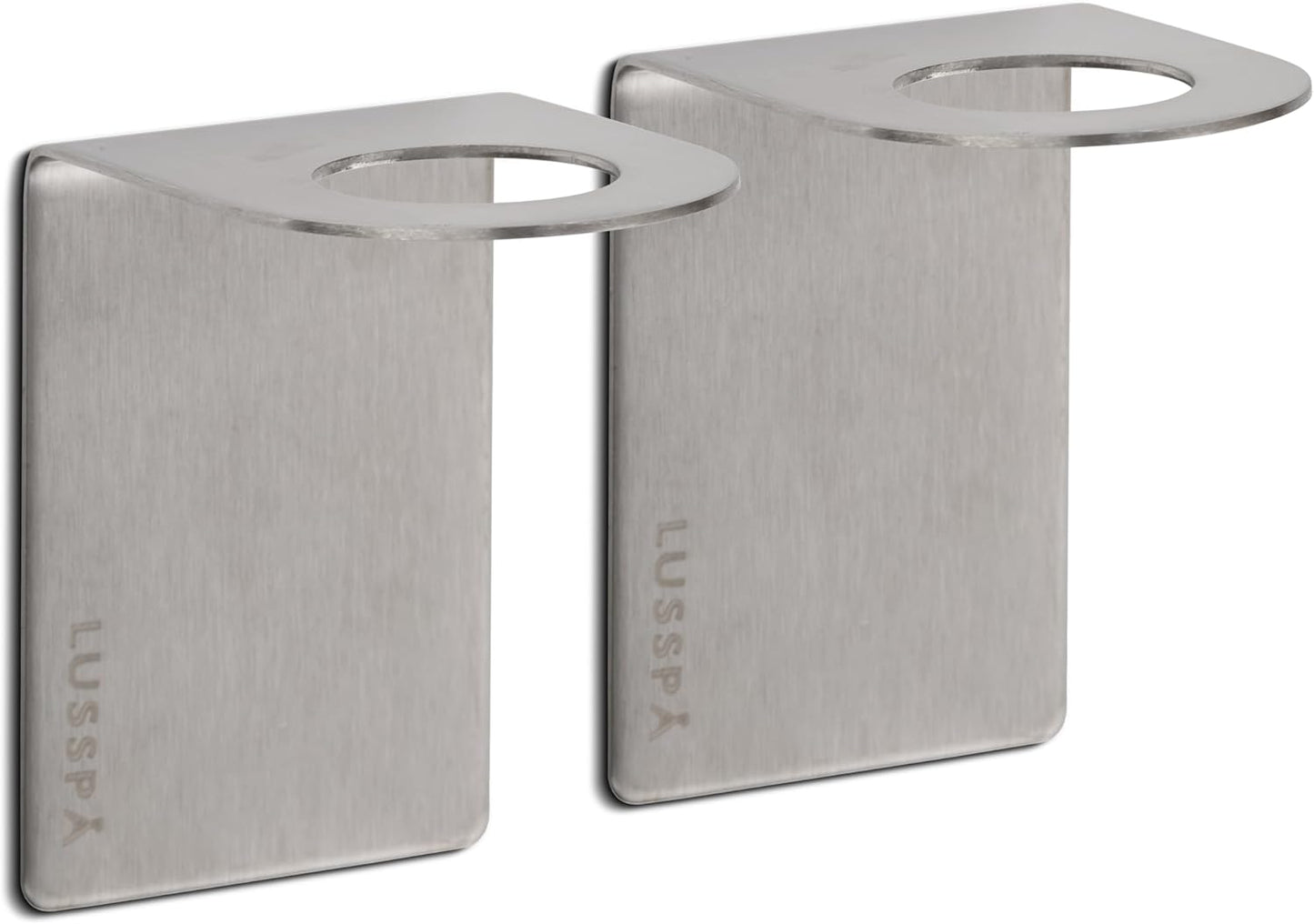 Wall Mount Soap Dispenser Holder, 2 Pack – 304 Stainless Steel, 2.95"×1.97"×2.56", 1.1" Neck Fit, No-Drill Peel & Stick Adhesive, Rustproof, Fits LUSSPA Bottles (Matte Black)
