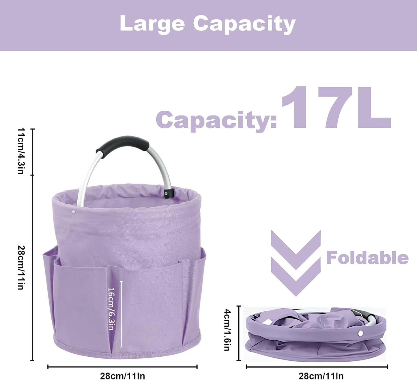 Cleaning Caddy with Handle, Cleaning Products Organiser, 17L Foldable Storage Basket, Cleaning Caddy Organiser, Portable Multi Cleaning Bucket Bag for Home, Garden (Black)