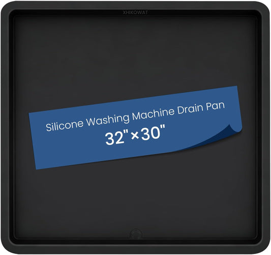 33 X 30 inch Large Thickened Silicone Washing Machine Drain Pan (Grey) | 1-1/5" Raised Edge , Leak Protection Anti-Vibration Non-Slip Washing Machine Tray for Washer Dryer Other Appliances （Black）
