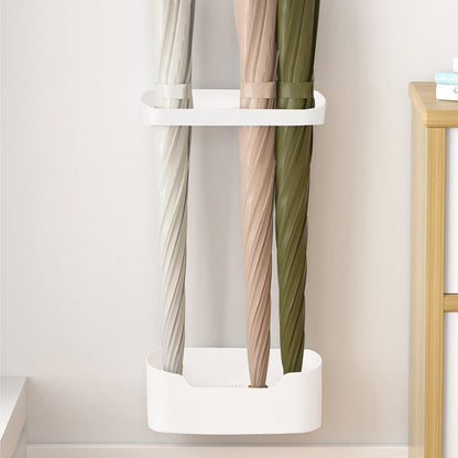 Wall Mount Umbrella Stand Holder, Modern Entryway Organizer with Drip Tray for Wet Umbrellas, Compact & Space-Saving Storage Rack for Home & Office (White)