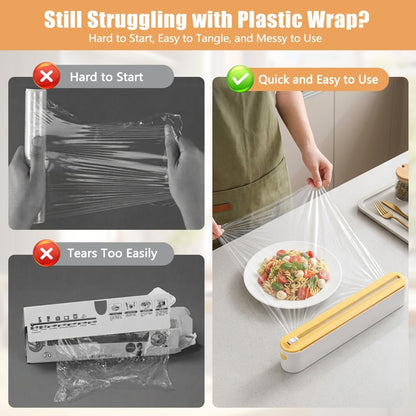 Magnetic Plastic Wrap Dispenser with Cutter Fits 12" Rolls | Reusable Foil Wrap Organizer for Drawer Countertops, Cling Wrap with Slide Cutter For Aluminum Foil, Tin Foil, Baking Paper