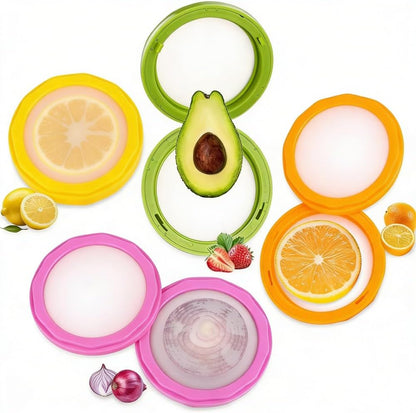 Avocado Saver and Onion Storage - Set of 4 Reusable Double sided silicone food storage container for fridge pod - Ideal for Garlic,Tomatos, Lemons, and Potatoes ﻿ ﻿