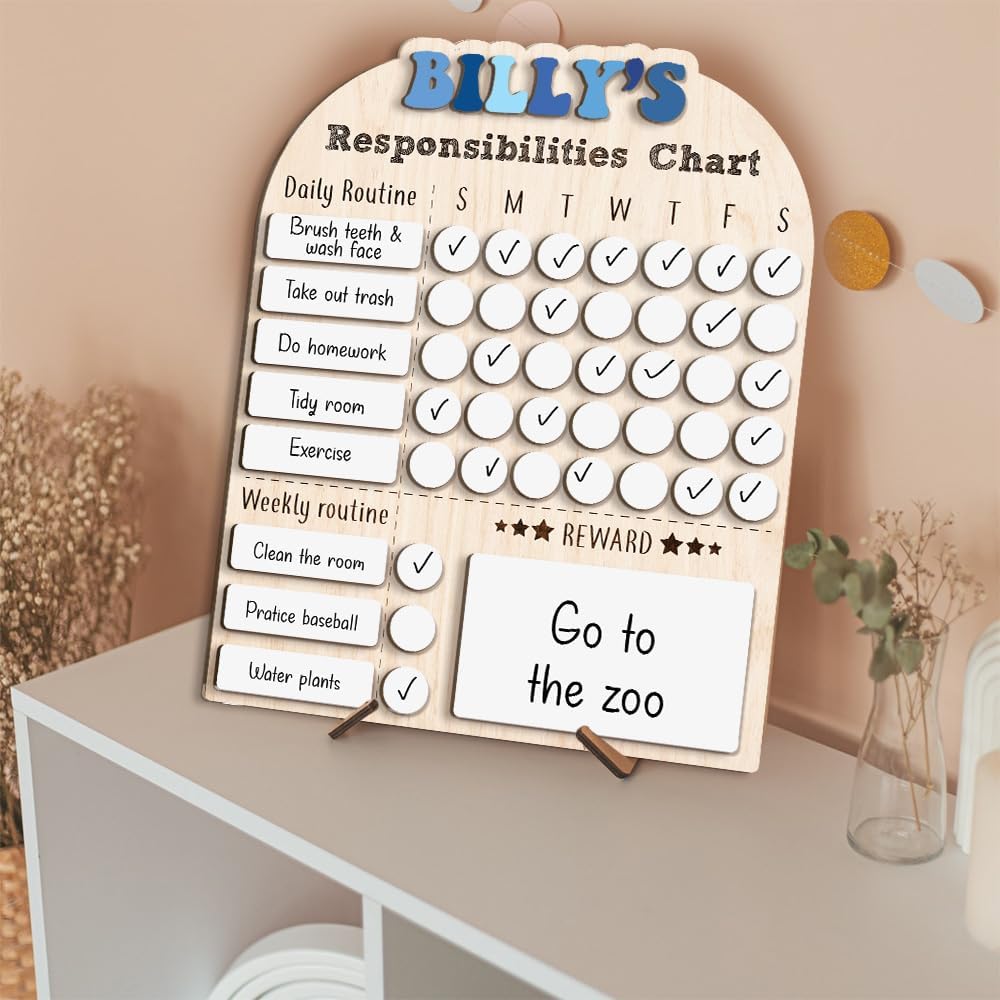 TinyKidz Wooden Daily Routine Chart 11x15, Schedule Board for Kids, Wooden Chore Chart for Kids, Responsibilities Chart for Toddlers, Morning Bedtime Routine for Toddlers