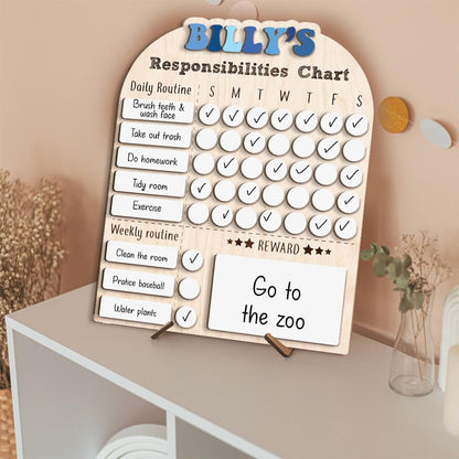 TinyKidz Wooden Daily Routine Chart 11x15, Schedule Board for Kids, Wooden Chore Chart for Kids, Responsibilities Chart for Toddlers, Morning Bedtime Routine for Toddlers