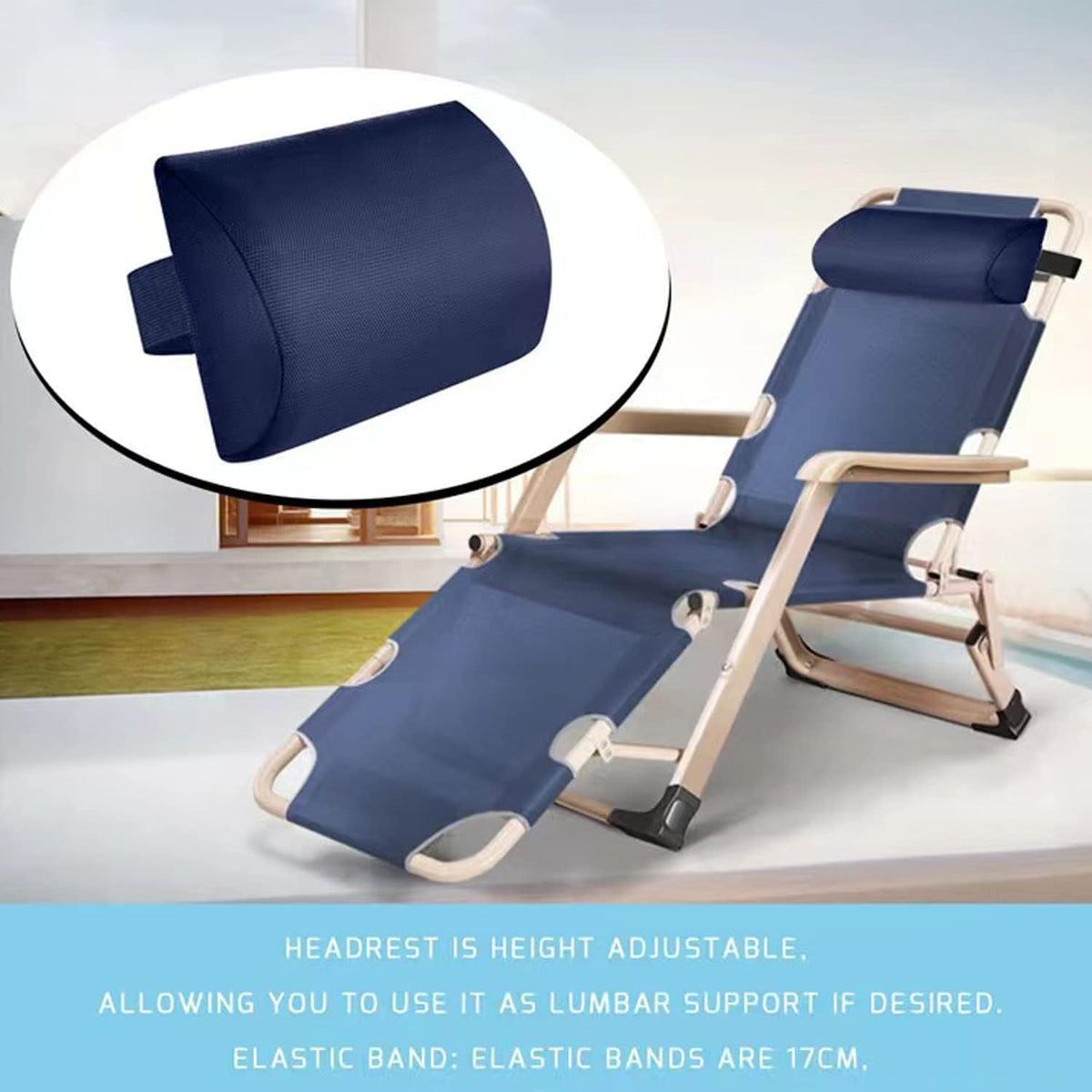 Zero Gravity Chair Set of 2 Replacement Pillow Headrest with Elastic Band, Universal Soft Removable Padded Cushion Head Pillow for Zero Gravity Lounge Chair, Folding Patio Lawn Recliner Chairs, Blue