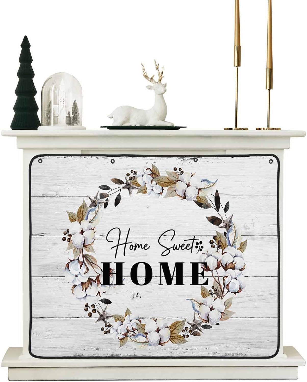 Farmhouse Wreath Magnetic Fireplace Cover,Fireplace Draft Blocker,Sweet Home Rustic Plants Texture Grey Wood Fireplaces Blanket for Heat Loss/Cold Air,Fireplaces Draft Stopper Cover for Inside 36"x30"