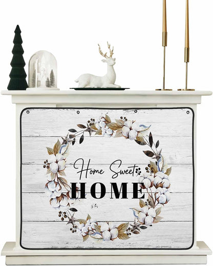 Farmhouse Wreath Magnetic Fireplace Cover,Fireplace Draft Blocker,Sweet Home Rustic Plants Texture Grey Wood Fireplaces Blanket for Heat Loss/Cold Air,Fireplaces Draft Stopper Cover for Inside 36"x30"
