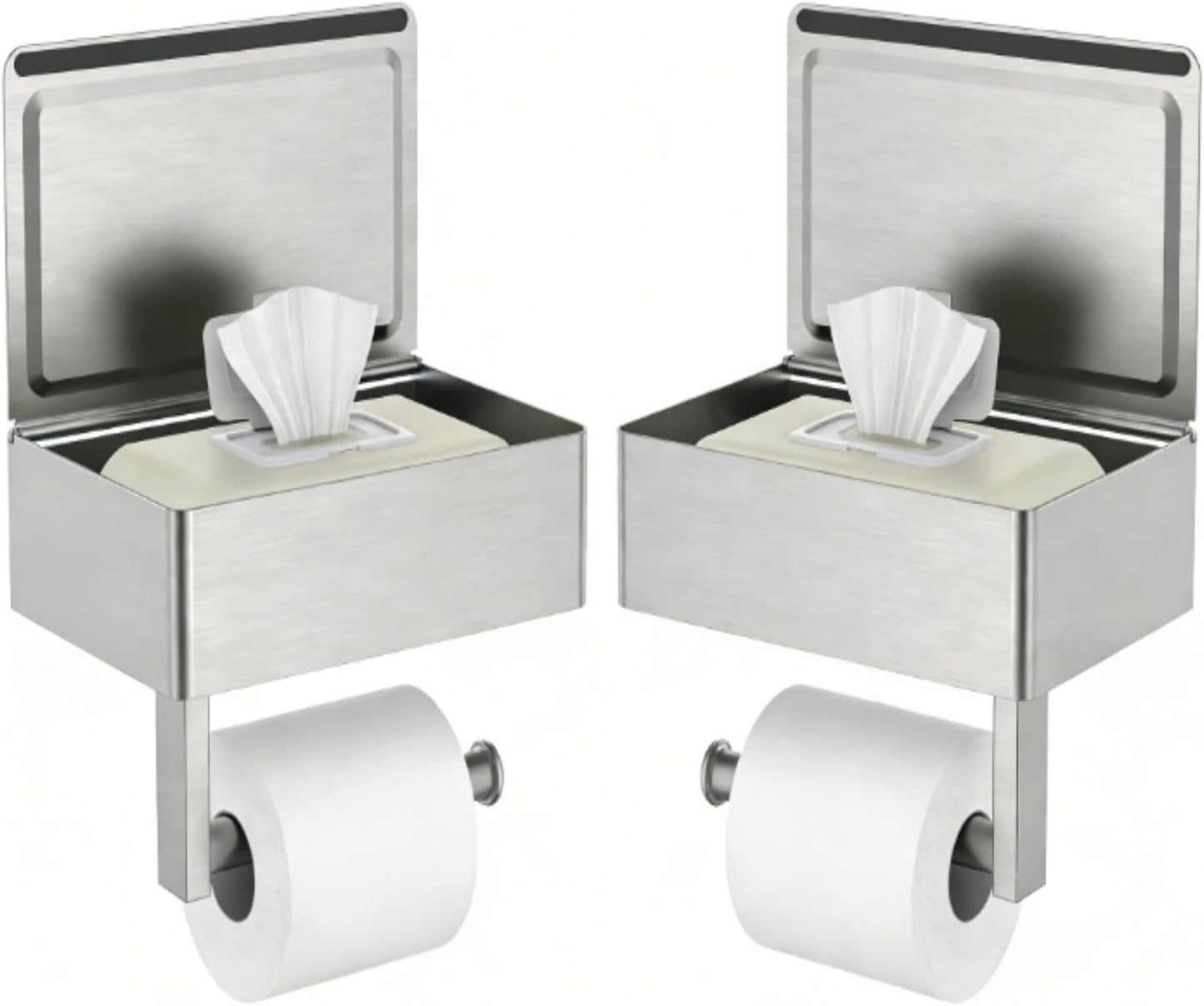 FORIOUS Toilet Paper Holder with Shelf, Wall-Mounted Modern Wipes Dispenser | Brushed Nickel | Toilet Paper Holder with Storage for Bathroom | Fits Wipes, Sanitary Napkin, Tampon | 8.0"x5.3" Large Shelf