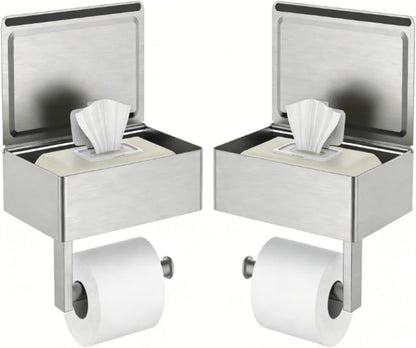 FORIOUS Toilet Paper Holder with Shelf, Wall-Mounted Modern Wipes Dispenser | Brushed Nickel | Toilet Paper Holder with Storage for Bathroom | Fits Wipes, Sanitary Napkin, Tampon | 8.0"x5.3" Large Shelf