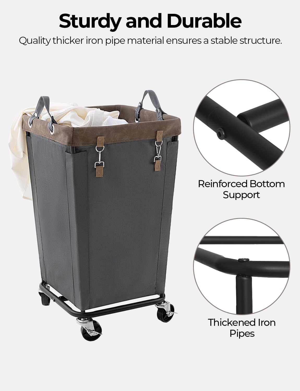 StorageWorks 160L Laundry Basket with Wheels, Rolling Hampers for Clothing | Beige Laundry Basket with Wheels, Metal Frame & Handles, Rolling Hamper for Bedroom, Bathroom, Dorm, Hotel