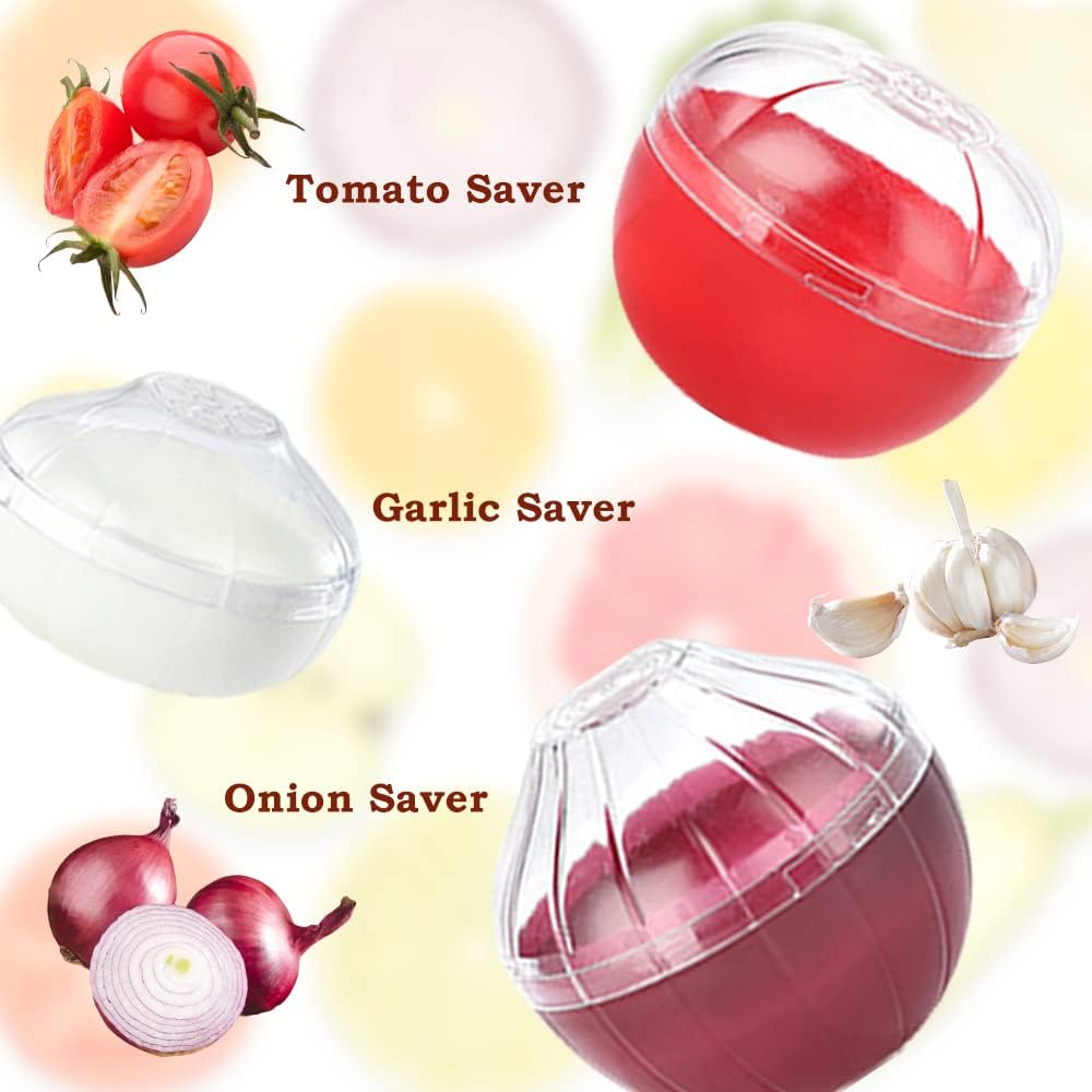 6 PCS Fruit and Vegetable Storage Containers, Reusable Storage Keeper, Lemon Orange Avocado Onion Garlic Tomato Shaped Saver Holder for Fridge, Refrigerator Crisper for Fruit and Vegetable