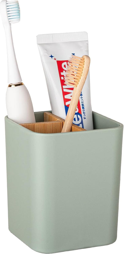 Bamboo Toothbrush Holder for Bathrooms Toothpaste Organizer - Black | Detachable Inserts, 3 Slots, Bathroom Counter Organizer, for Kids Electric Toothbrushes, Floss, Razors