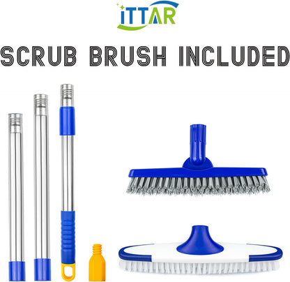 Grout & Scrub Brush Combo, Floor Scrubber with Long Handle, Multi-Purpose Stiff Bristles Cleaning Brush Set for Tile, Grout, Deck, Kitchen, Shower Floor (2 Pcs)