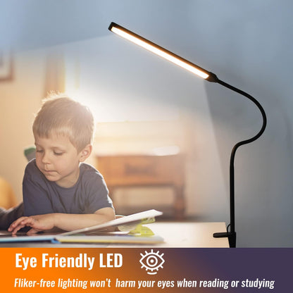 18W 3000LM LED Clamp Desk Lamp | CRI 95 Eye-Caring Light with Remote & Touch Control, 360 Flexible Gooseneck, 3 Color Modes for Home Office(Adapter Included)