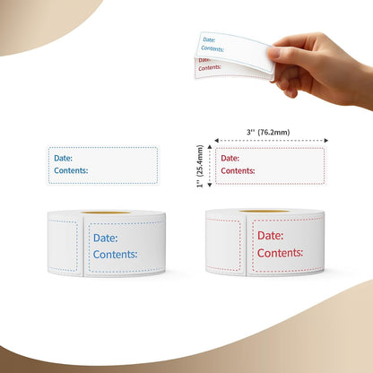 300 Labels Removable Food Labels, HUOJI 1 x 2 Kitchen Labels | 150 Labels per Roll, Date Stickers for Freezer, Refrigerator Food Containers, No Residue(2 Rolls, 2 Colors)