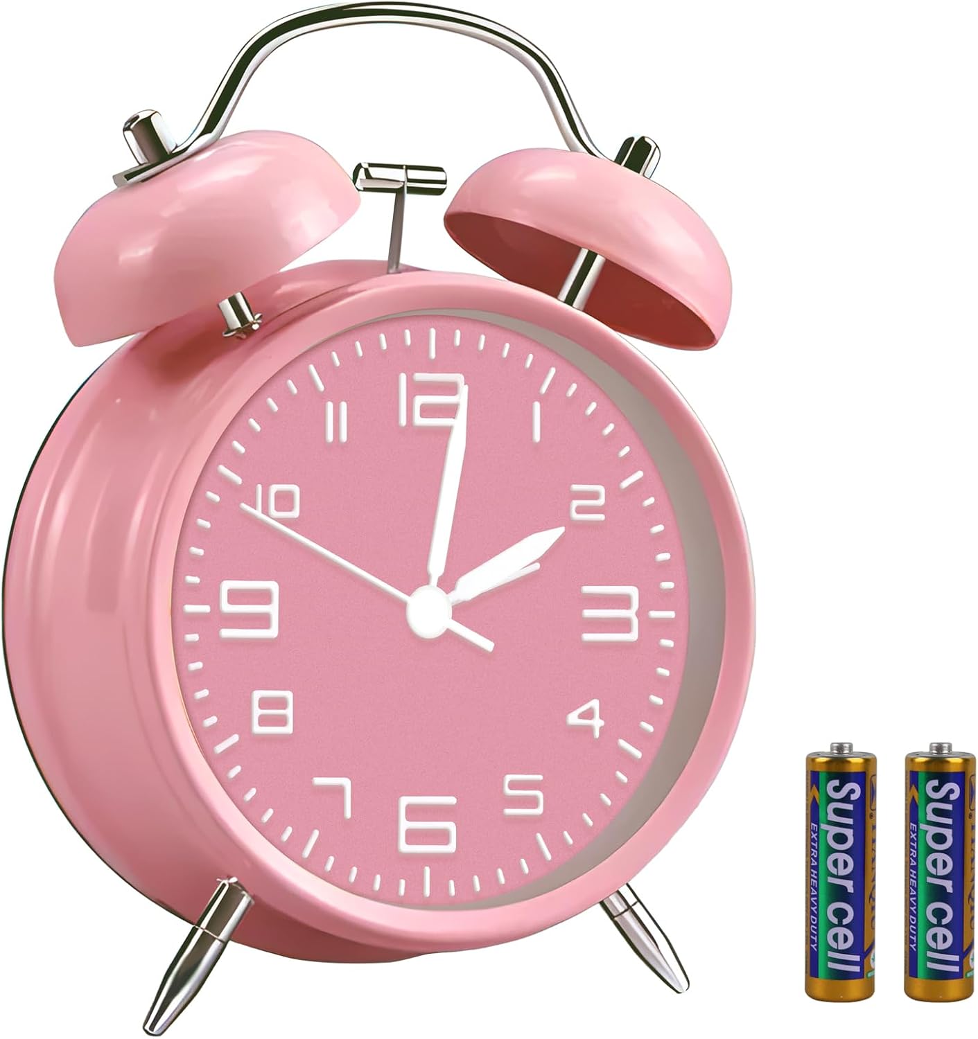 pxy Loud Alarm Clock for Heavy Sleepers 3D Dial Battery Operated (Battery Include), 4" Super Silent Analog Alarm Clock for Kids with Night Light PT260 Silver OrangePT505 Green White