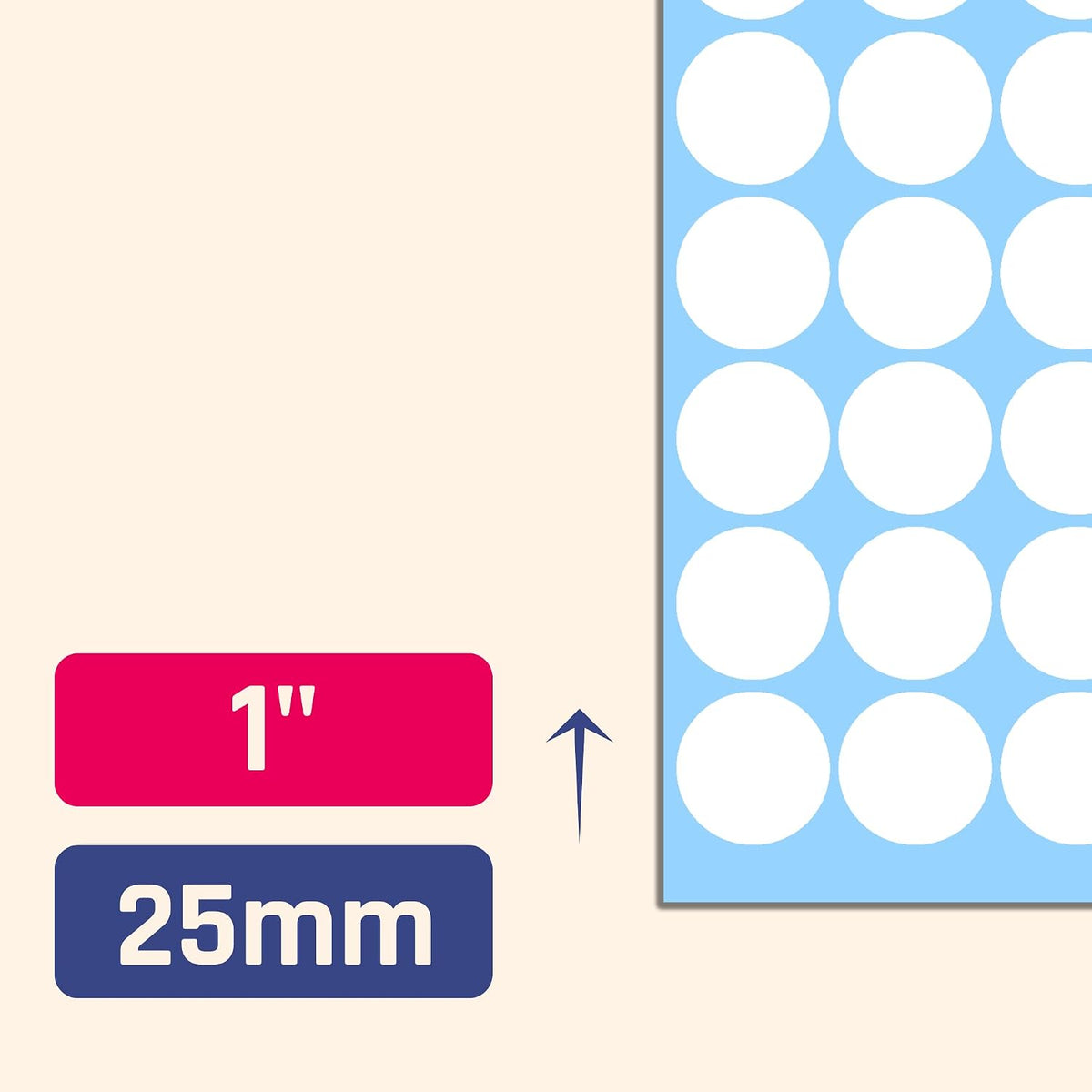 1" Round Colored Dot Stickers Labels - 6 Colors