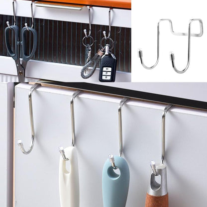 4 Pack Shower Door Hooks Stainless Steel Double Hooks Towel Hook Bathroom Squeegee Holder Over Glass Door Hook for Bathroom Semi-Frameless Sliding Shower Door Soap Saver Bag Pouch