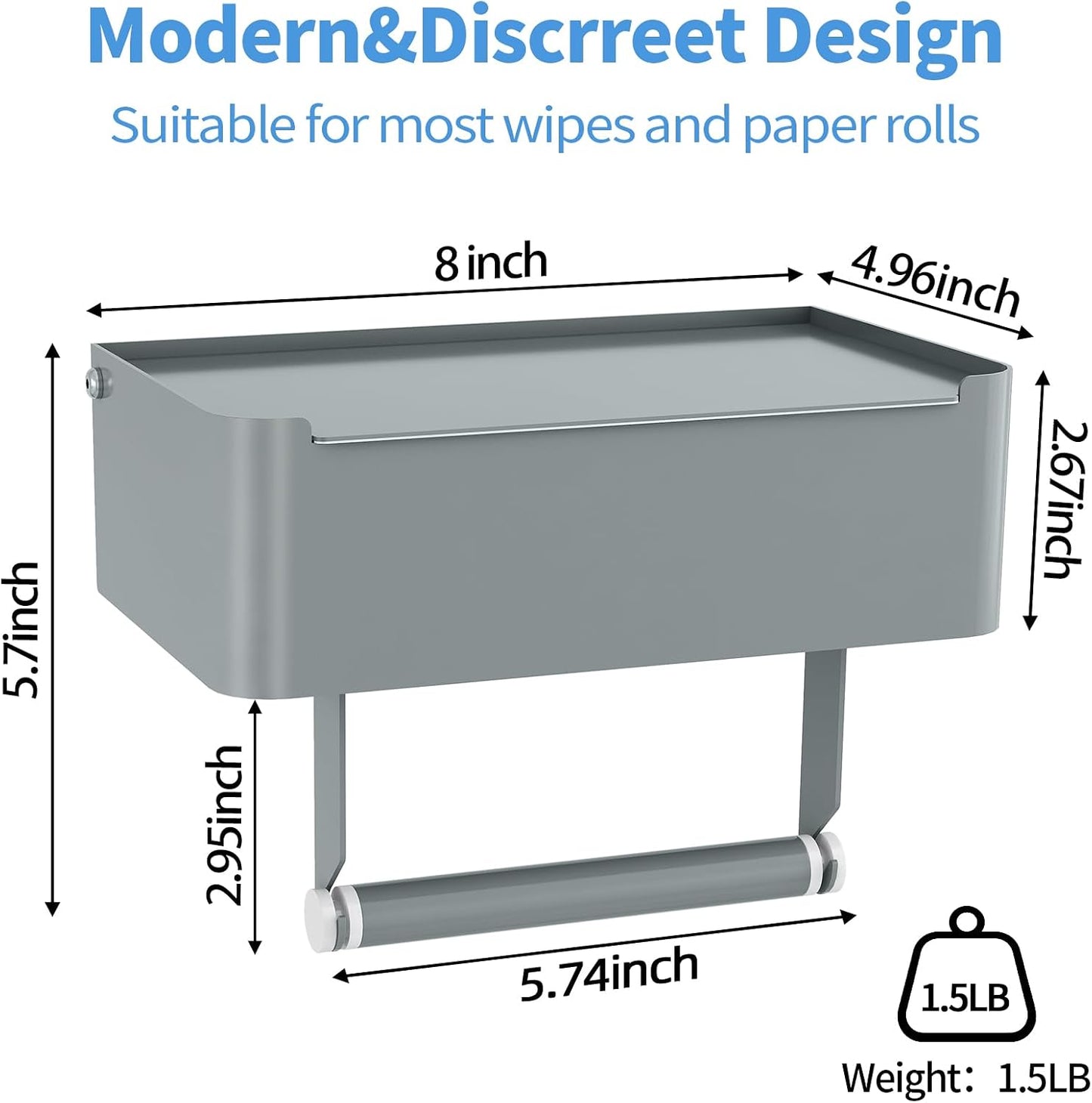 JUYSON Toilet Paper Holder with Shelf, Flushable Wipes Dispenser Fits for Bathroom Wipe Storage, Keep Your Wipes Hidden Out of Sight - SUS304 Stainless Steel Wall Mount Organizer (Matte Black)