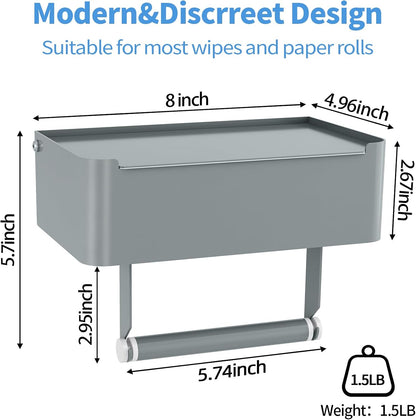 JUYSON Toilet Paper Holder with Shelf, Flushable Wipes Dispenser Fits for Bathroom Wipe Storage, Keep Your Wipes Hidden Out of Sight - SUS304 Stainless Steel Wall Mount Organizer (Matte Black)