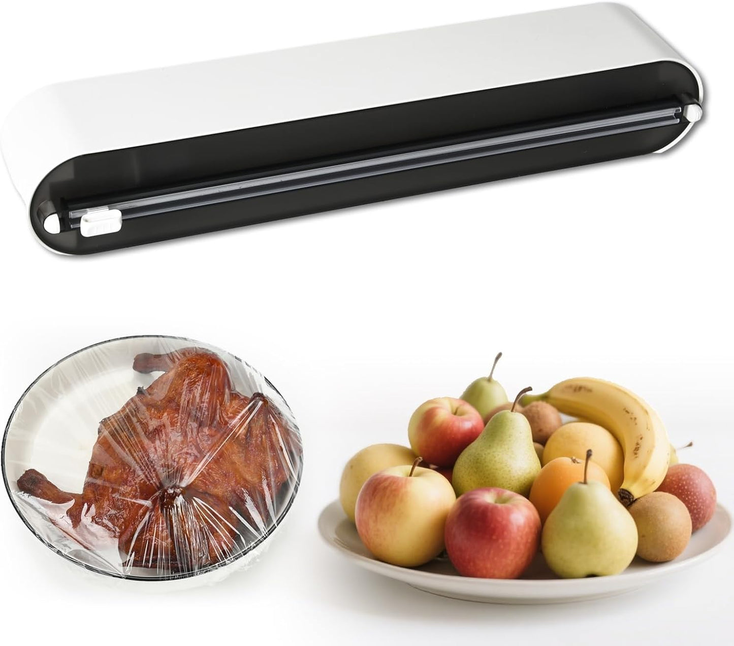 Stainless Steel & Plastic Wrap Dispenser with Cutter, Magnetic No-Drill Wall Mount Aluminum Foil Holder with Slide Cutter, for Cabinets, Space-Saving Kitchen Organizer (Silvery-Stainless Steel)