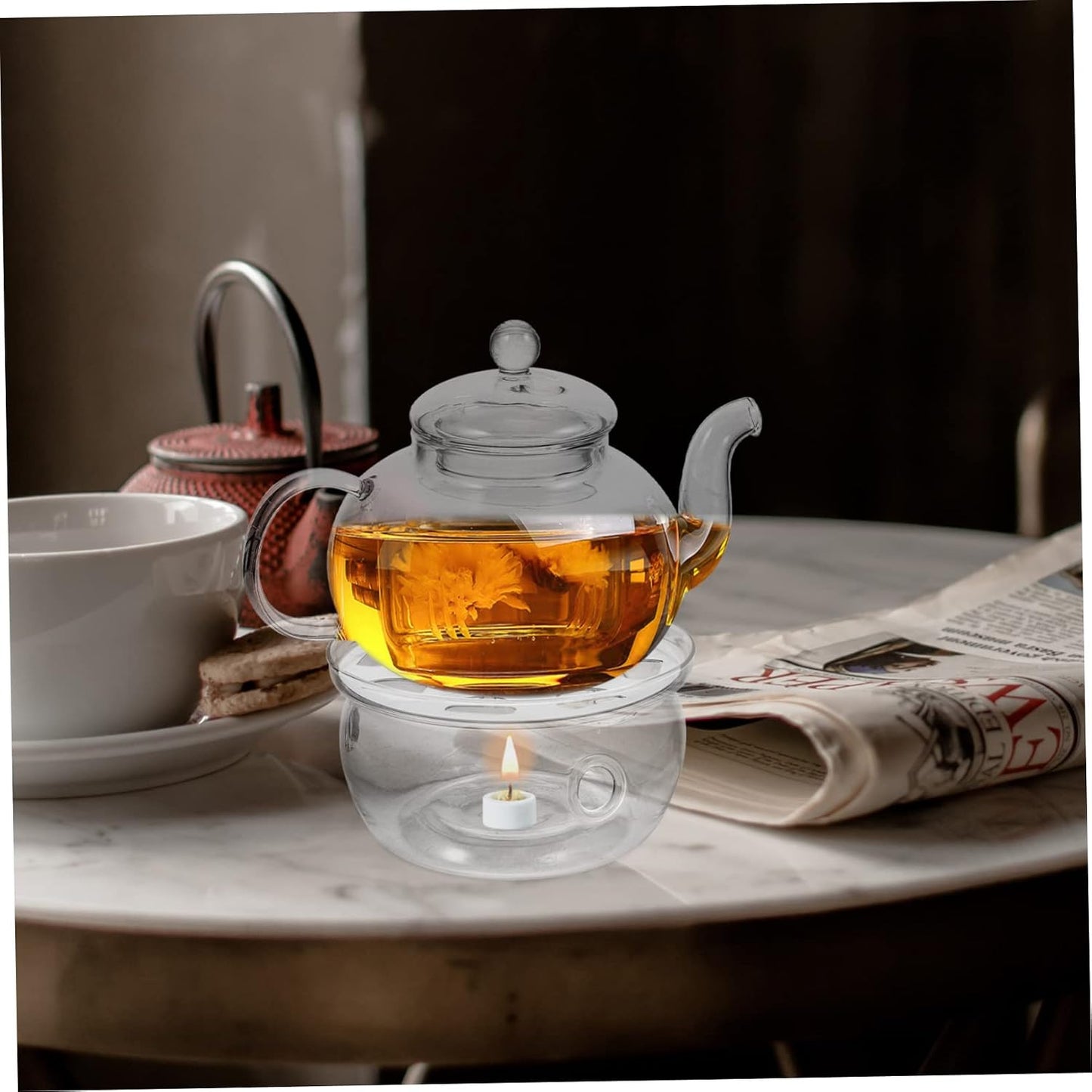 Glass Teapot Warmer Round Heating Base Borosilicate Glass Tea Heater Stand for Loose Leaf and Blooming Tea Home Kitchen Accessory
