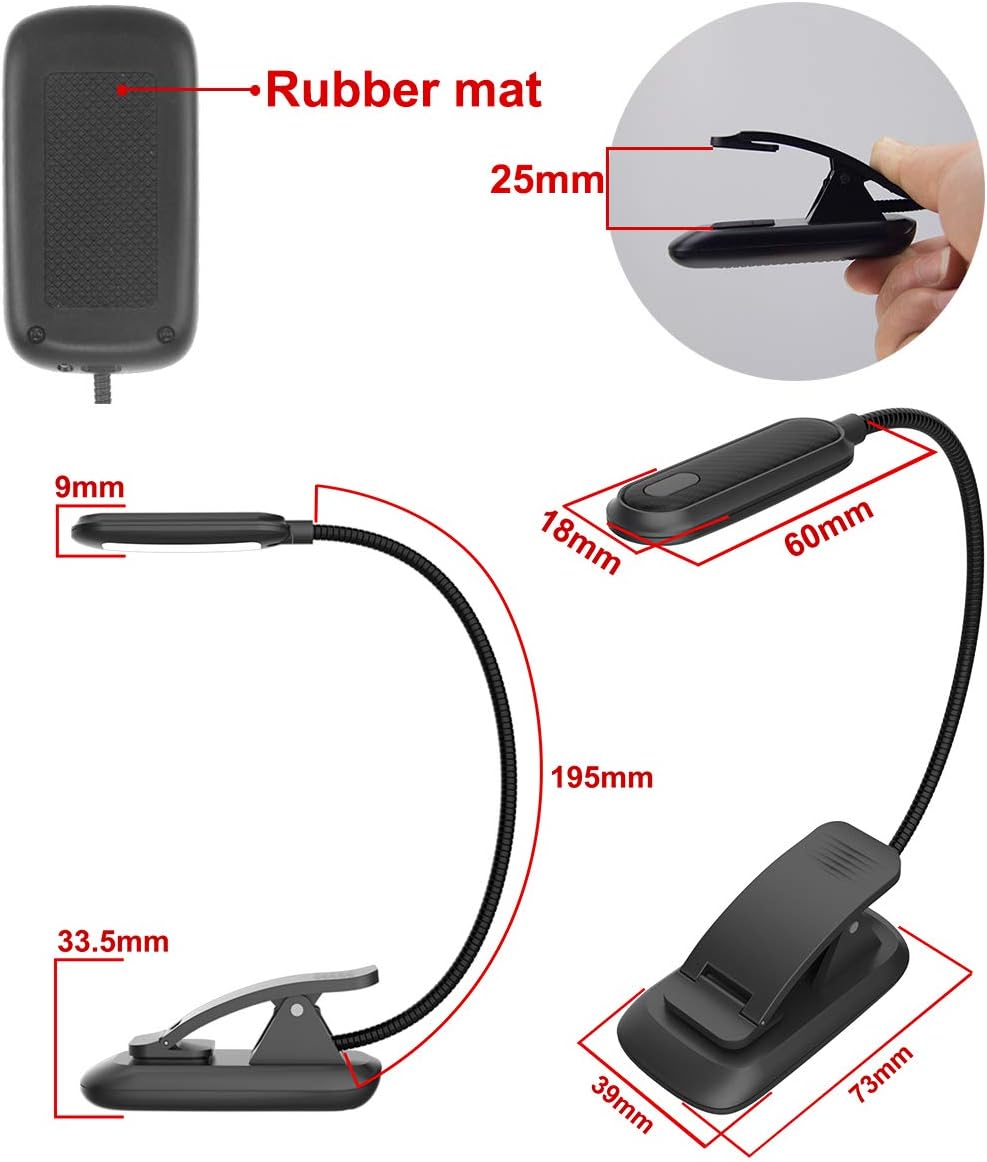 HONWELL Book Light Rechargeable Clip on Reading Light Dimmable Brightness Reading Lights for Books in Bed 3 Lighting Modes Best Kids Book Light Flexible Headboard Studying Light, Night Reading Lamp