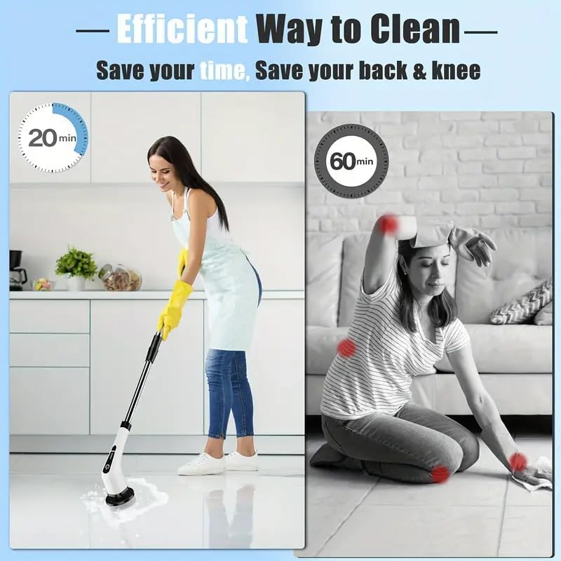 Electric Spin Scrubber,Cordless Cleaning Brush,Shower Cleaning Brush with 8 Replaceable Brush Heads, Power Scrubber 5 Adjustable Speeds for Floor Bathroom Shower Bathtub Glass Car, Gift