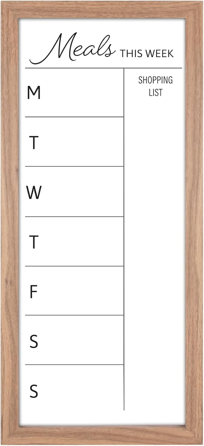 MCS Dry Erase Weekly Meal Planner Black Framed Calander Whiteboard, 11x24 | Dry Erase Weekly Meal Planner Black Framed Calander Whiteboard Frame, 11x24 Inch