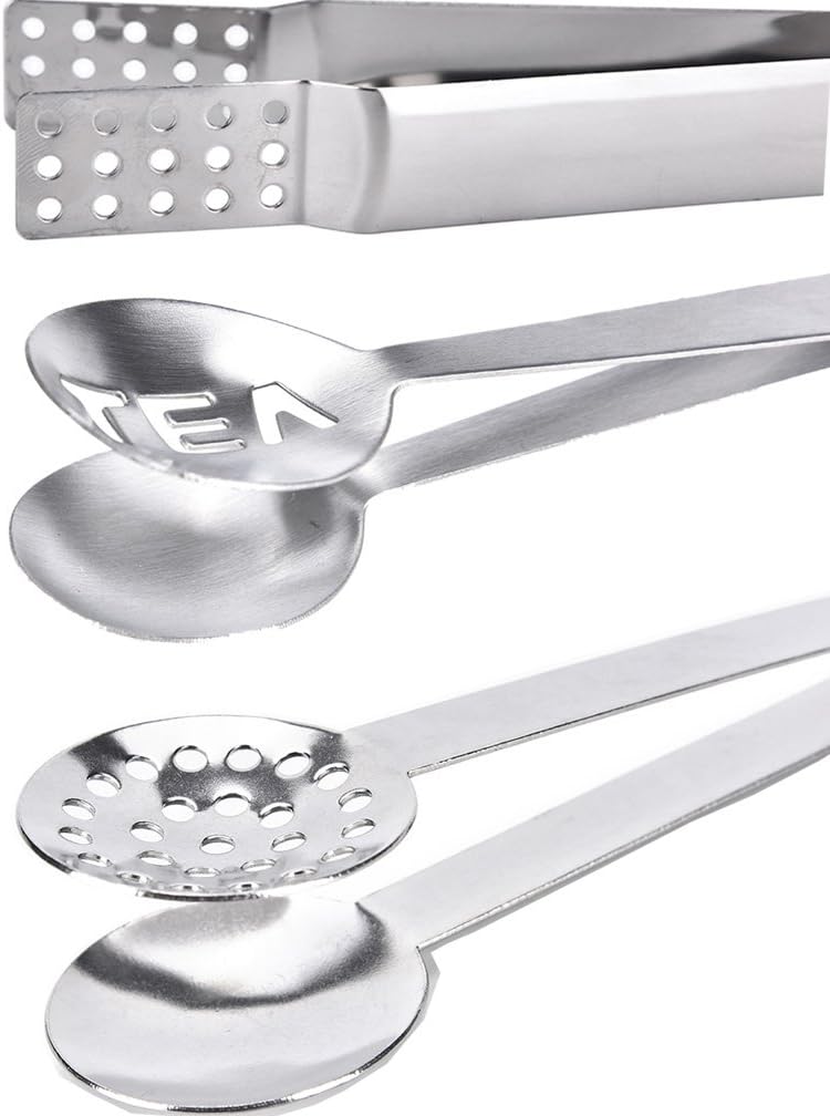 4 Pcs Stainless Steel Tea Bag Tongs Teabag Squeezer Strainer Holder Grip Metal Spoon Mini Sugar Clip Kitchen Bar Tools