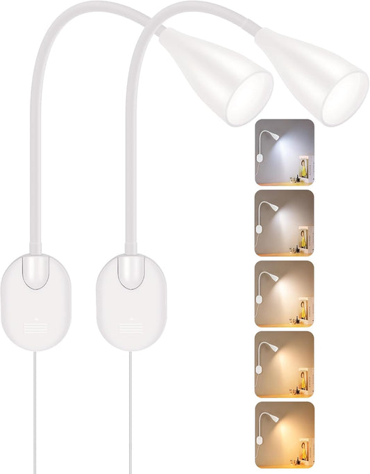 2 Pack LED Wall Mounted Reading Light, 5 Color Modes,10 Brightness Dimmable