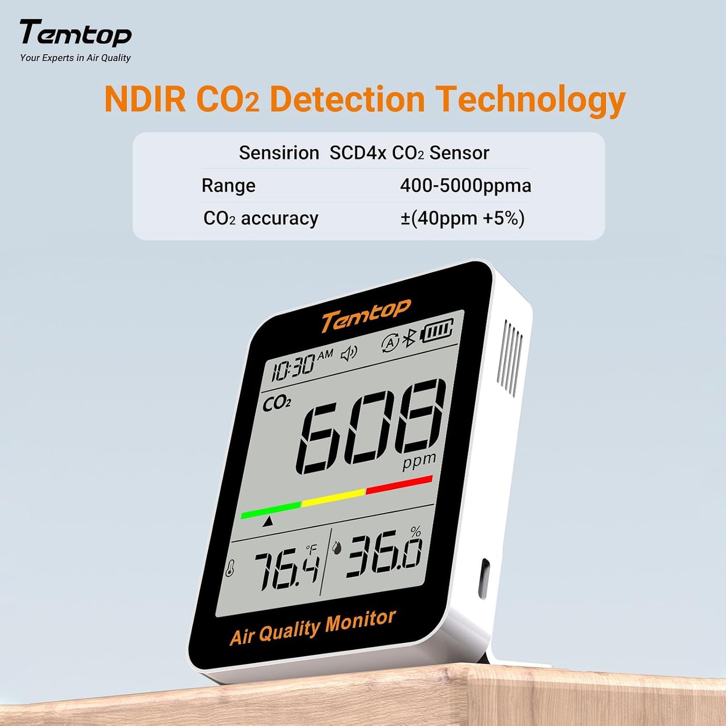 Temtop T1 Bluetooth Indoor Thermometer Hygrometer for Room Temperature | Humidity Notification Alerts, Data Export, Digital Gauge for Home, Office, Greenhouse, Garage, Nursery, Gift
