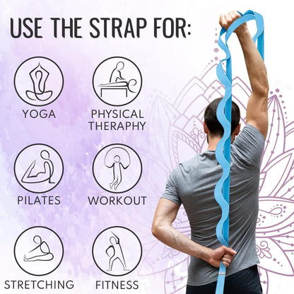 Stretching Strap with 10 Loops for Physical Therapy & Rehab | Non-Elastic Yoga Stretch Band for Hamstring, Leg, Hip & Knee Rehab, Pilates, Flexibility & Mobility Exercises for Men & Women