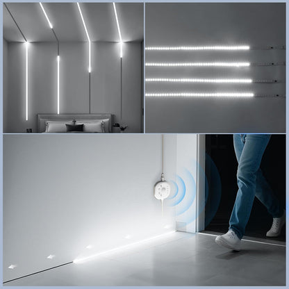 Motion Sensor LED Strip Light Kit 16.4Ft Running Water Flowing | LED Strip Lights Cut&Dimmable, 3000K 24V Motion Activated Flexible Horse Race Tape Light for Room Stair Corridor