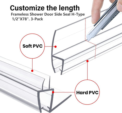 Shower Door Bottom Seal 2-Pack, 36"(914mm) Long PVC Strips with Drip Rail for 5/16"(8mm) Glass Door, Prevent Water from Spilling and Keeps The Room Clean