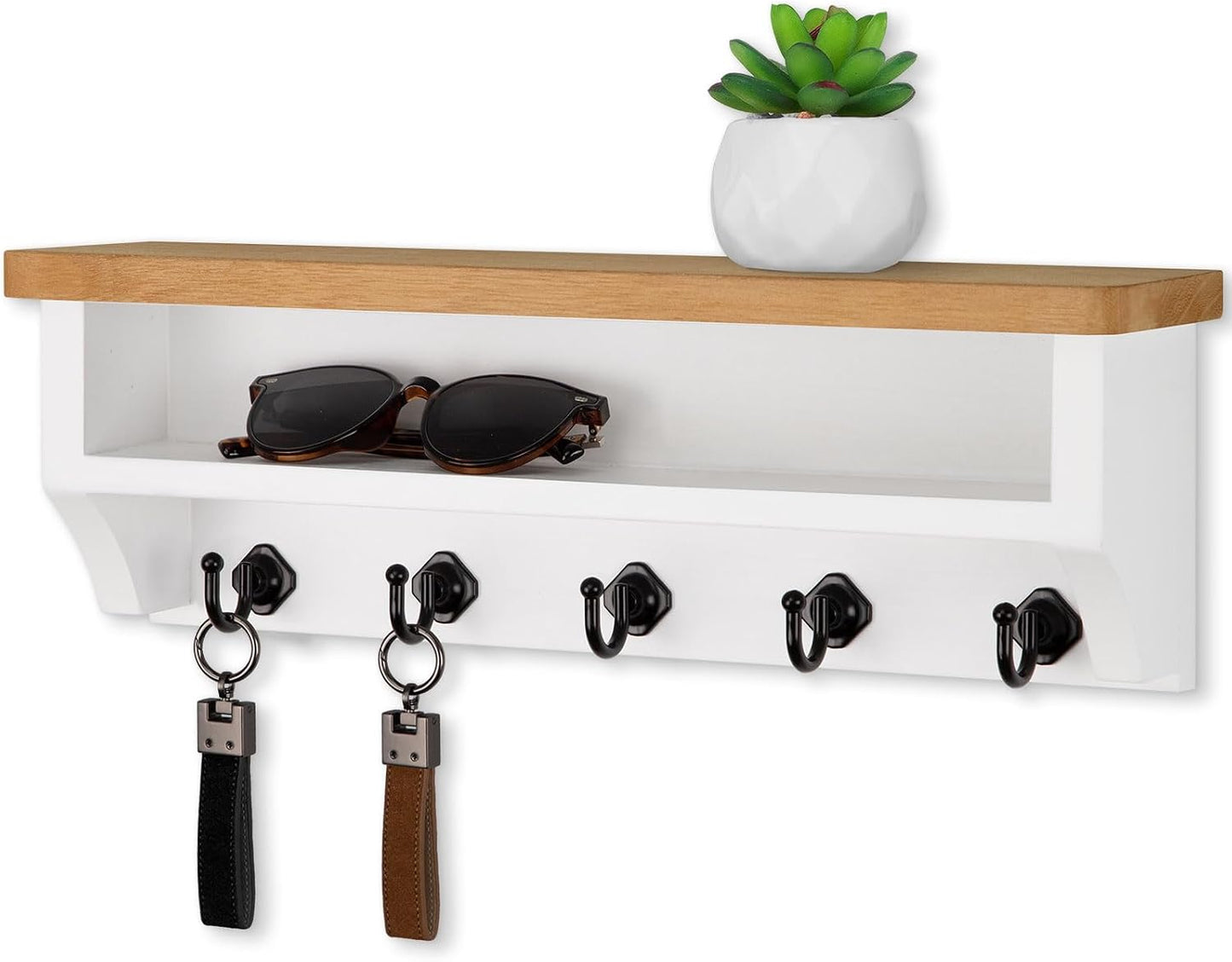 Nekon Key Holder Wall Mount, Wall Organizer Shelf with 5 Key Hooks | Wall Mounted Key Rack Room Decor for Home and Apartment Essentials