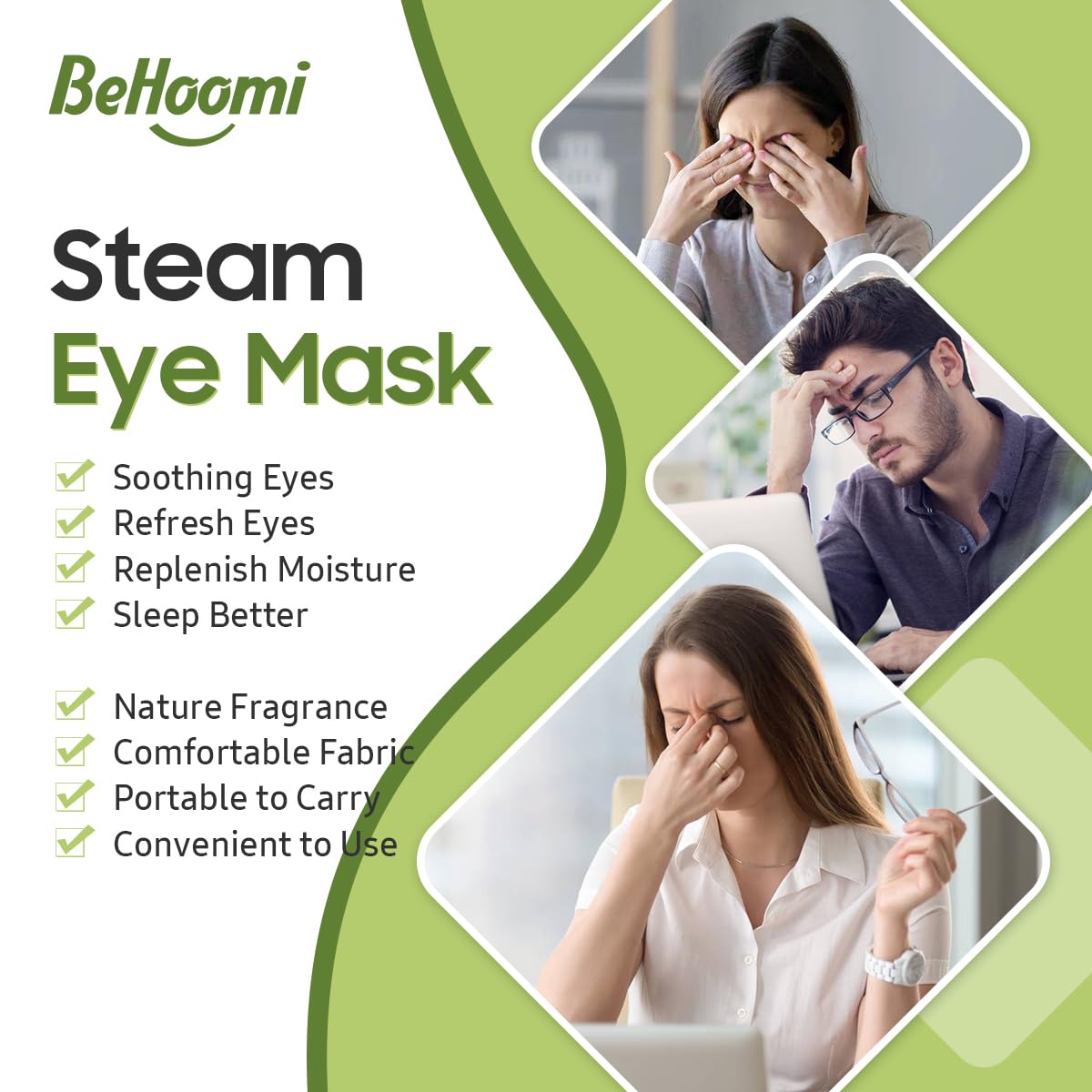 BeHoomi Steam Eye Mask, 10Packs Heated Eye Mask, Self Heating Disposable SPA Warm Compress for Eyes Sleep Mask, Travel Essentials & Relaxation Gifts for Women (Lavender Scent)