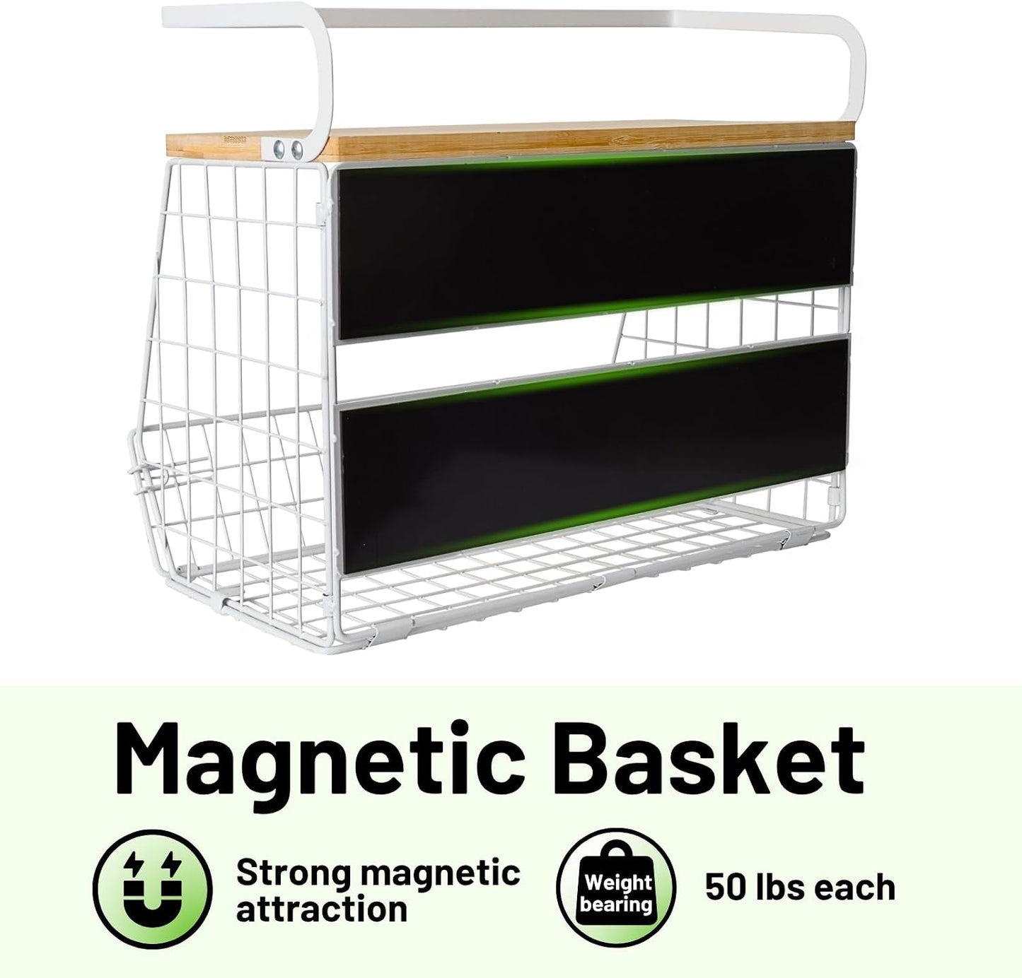Magnetic Shelf for Fridge with Wood Lid, Fruit Potato and Onion Storage Bins, Pantry Organizers & Storage, Large Container Magnetic Spice Rack for Refrigerator, Kitchen Counter, Cabinet | Strong magnet holds 50lbs, ventilated bin for produce, versatile