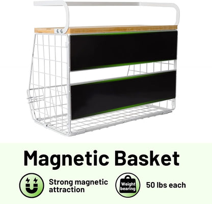 Magnetic Shelf for Fridge with Wood Lid, Fruit Potato and Onion Storage Bins, Pantry Organizers & Storage, Large Container Magnetic Spice Rack for Refrigerator, Kitchen Counter, Cabinet | Strong magnet holds 50lbs, ventilated bin for produce, versatile
