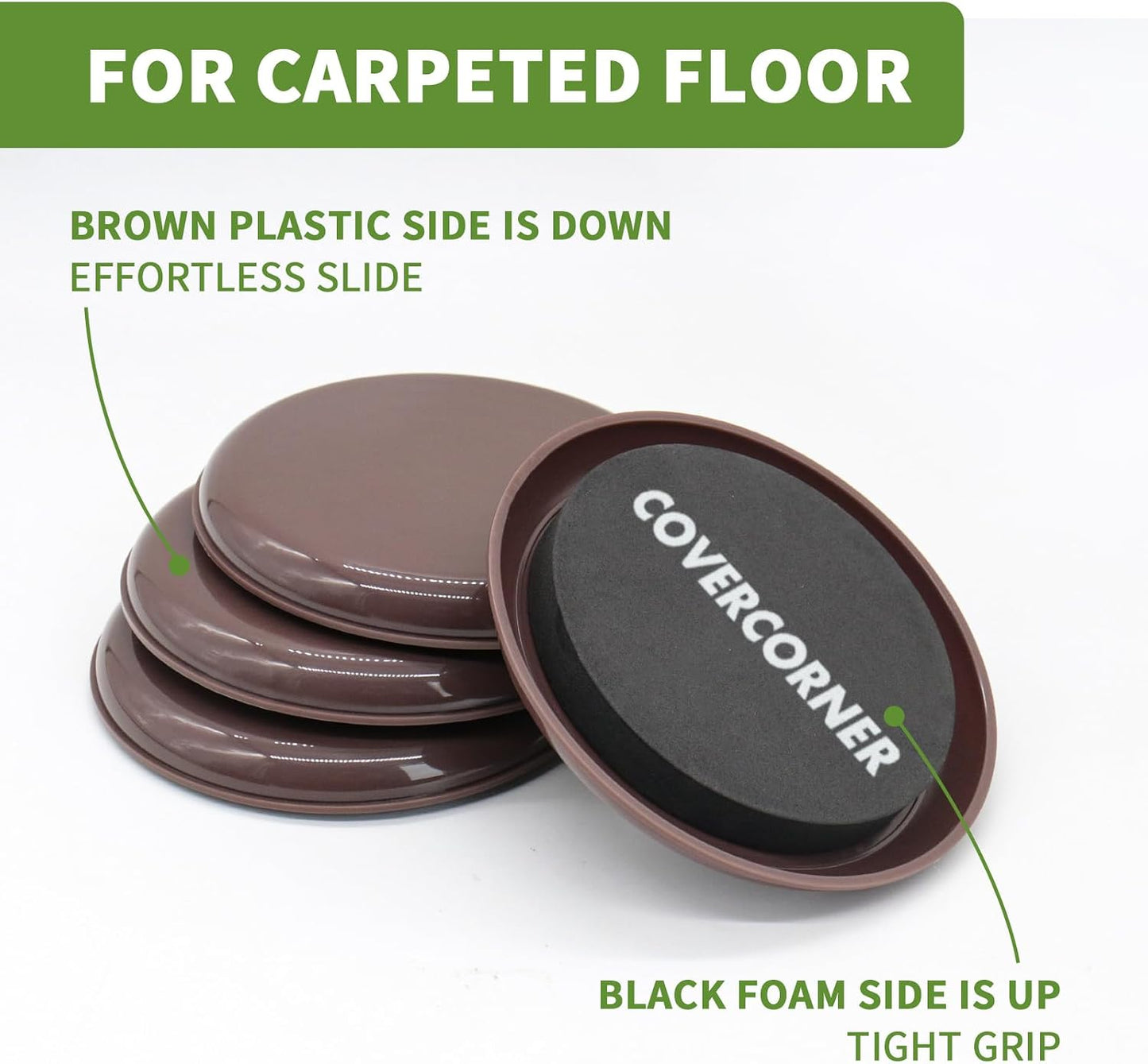Furniture Sliders for Carpet 8 PCS - 3 1/2" Beige | Furniture Moving Sliders, Chair Leg Floor Protectors, Carpet Sliders for Furniture - Move Your Furniture Easily & Safely