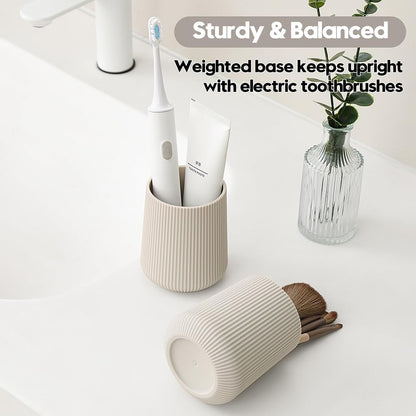 YAUKPH Black Striped Toothbrush Holder | for Electric Toothbrushes Bathroom Organizer Cup for Toothpaste Kids & Adults