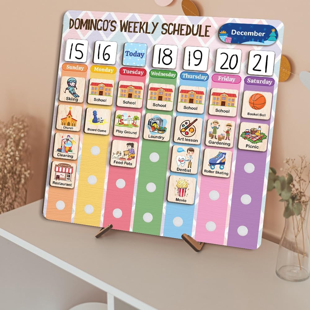 TinyKidz Wooden Daily Routine Chart 11x15, Schedule Board for Kids, Wooden Chore Chart for Kids, Responsibilities Chart for Toddlers, Morning Bedtime Routine for Toddlers
