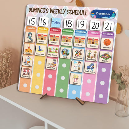 TinyKidz Wooden Daily Routine Chart 11x15, Schedule Board for Kids, Wooden Chore Chart for Kids, Responsibilities Chart for Toddlers, Morning Bedtime Routine for Toddlers