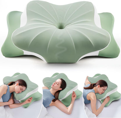 DONAMA Contour Cervical Neck Pillow for Neck Pain Relief | Queen,Ergonomic Dual-Height,Odorless Memory Foam,Side/Back/Stomach Sleepers,Cooling Hypoallergenic Cover,OEKO-TEX Certified