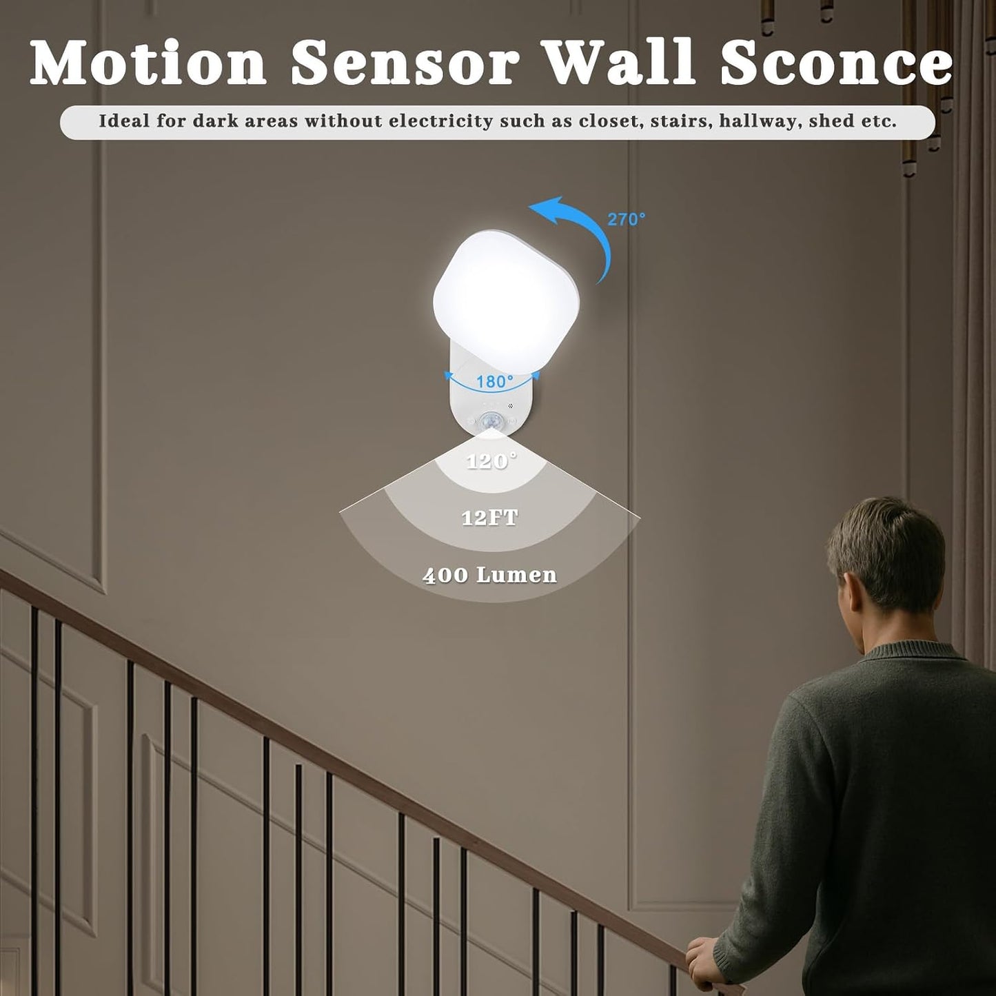 Yochoice Rechargeable Motion Sensor Wireless Dimmable LED Wall Lights with Remote, Closet Lights Battery Operated with Adjustable Lighting and Angle, for Closet Pantry Bedroom Garage, 2 Packs
