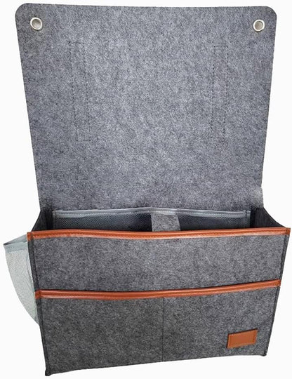 Bedside Caddy, Felt Bedside Storage Organizer, Hanging Storage Bag, Chair Organizer Caddy, Remote, Magazine, Drink Bottle Holder for Hospital, Dorm Bed, Baby Stuff, Office (Light Grey Small)