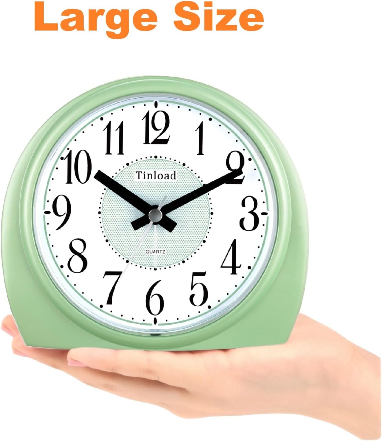 Tinload 5.5" Large Analog Alarm Clock Silent Non Ticking, Gentle Wake, Beep Sounds, Increasing Volume, Battery Operated Snooze and Manual Light, Easy Set