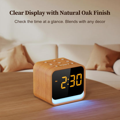 Housbay Wooden Sound Machine Alarm Clock for Bedrooms - Gentle Wake-Up with Birdsong, White Noise for Sleeping, Small Digital Clock for Phone-Free Routine