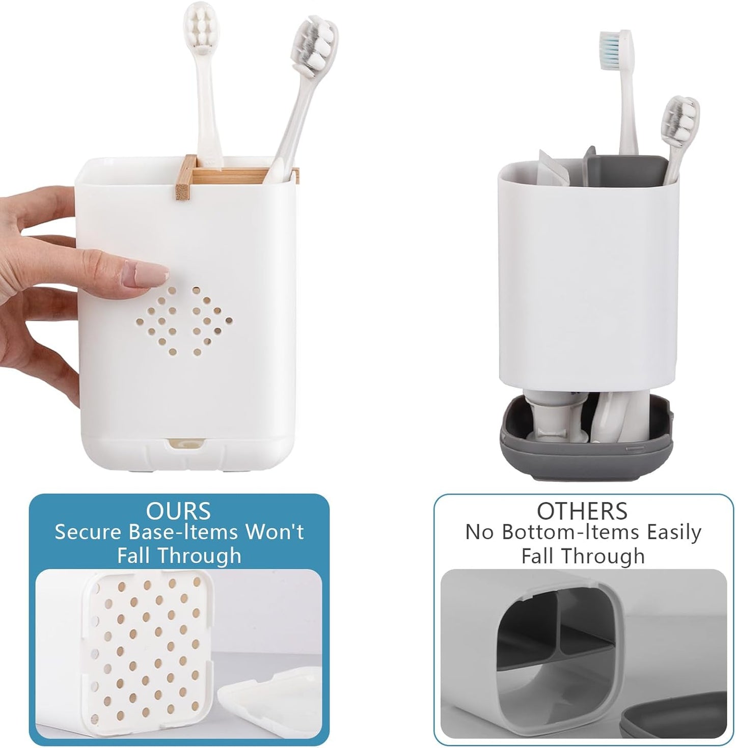 Toothbrush Holders for Bathrooms, Electric Toothbrush Holder, White | Toothbrush and Toothpaste Organizer for Bathroom Countertop, 3 Slot Vanity Storage