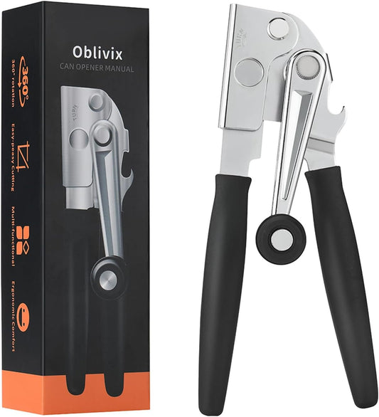 Manual Can Opener,Heavy Duty Easy Ergonomic Crank for Seniors & Arthritis | Commercial Stainless Steel,Smooth Edge,Easy to Use,Long handle,Works Quickly,for Restaurants & Home Kitchens